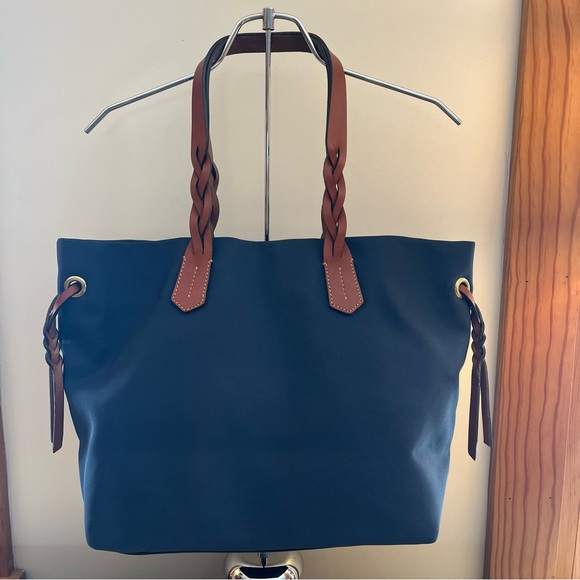 Dooney & Bourke Navy Tote with Brown Braided Handles - Picture 4 of 11